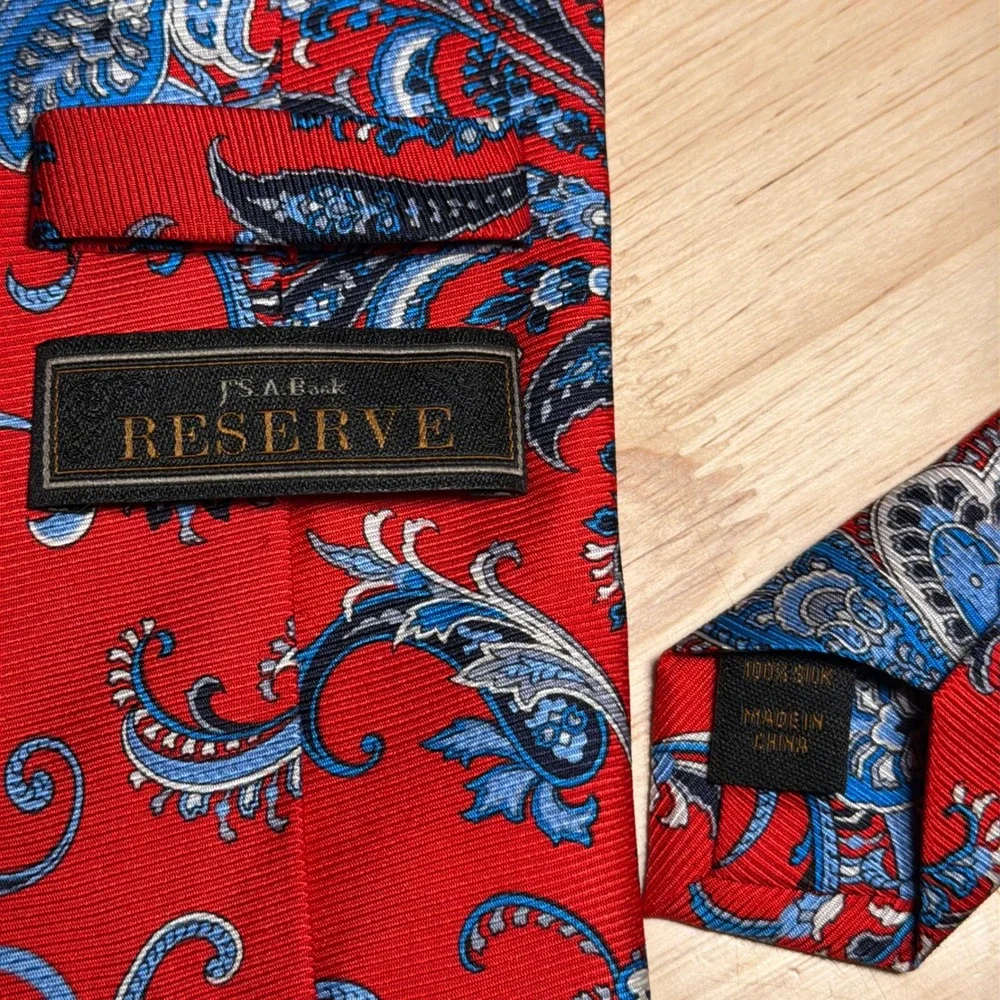 Jos. A. Bank Reserve Tie Mens OS Red Floral Paisley Silk Luxury Necktie Office